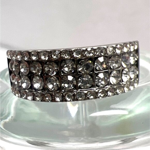 Wedding Ring Set Clear Cubic Zirconias Sz 8.5 27.3mm wide 9 rows Pave Cluster - Picture 10 of 12